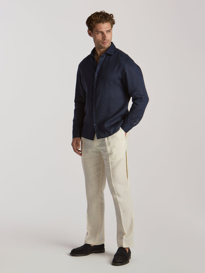 Poseidon/Apollo Linen Trousers - Cream