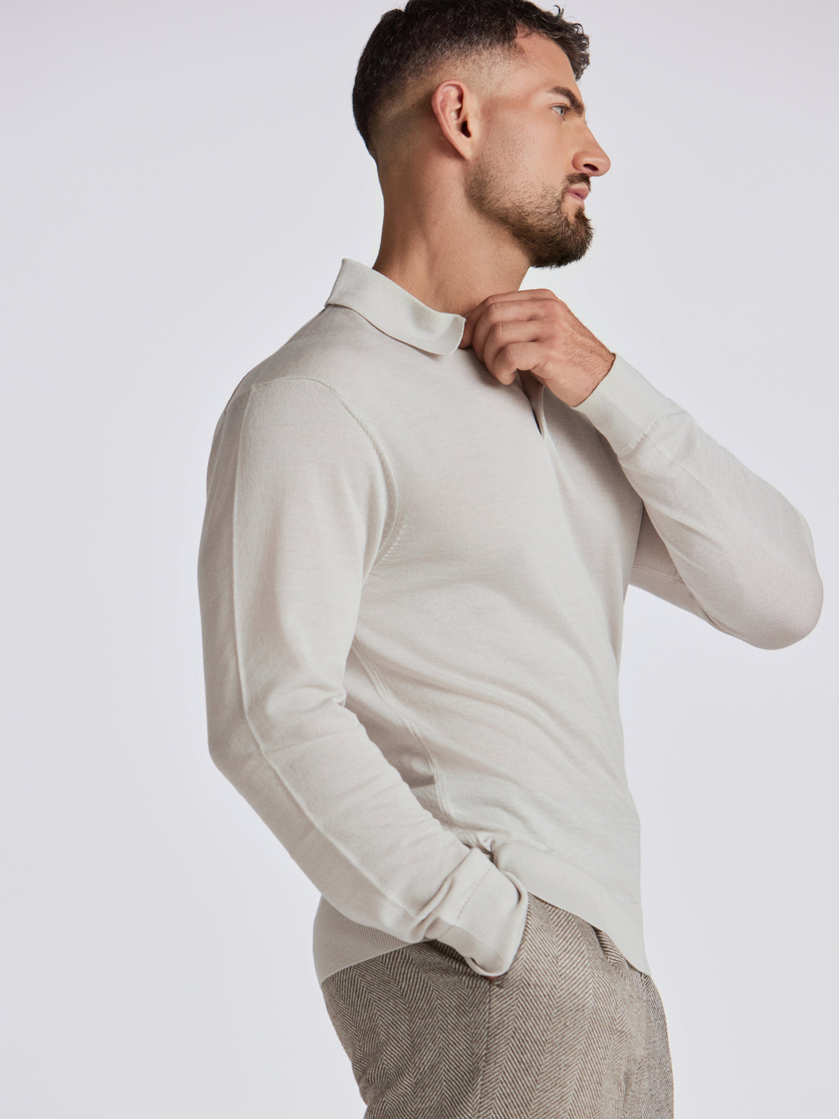 Apollo Merino Wool Polo - Stone Mouline