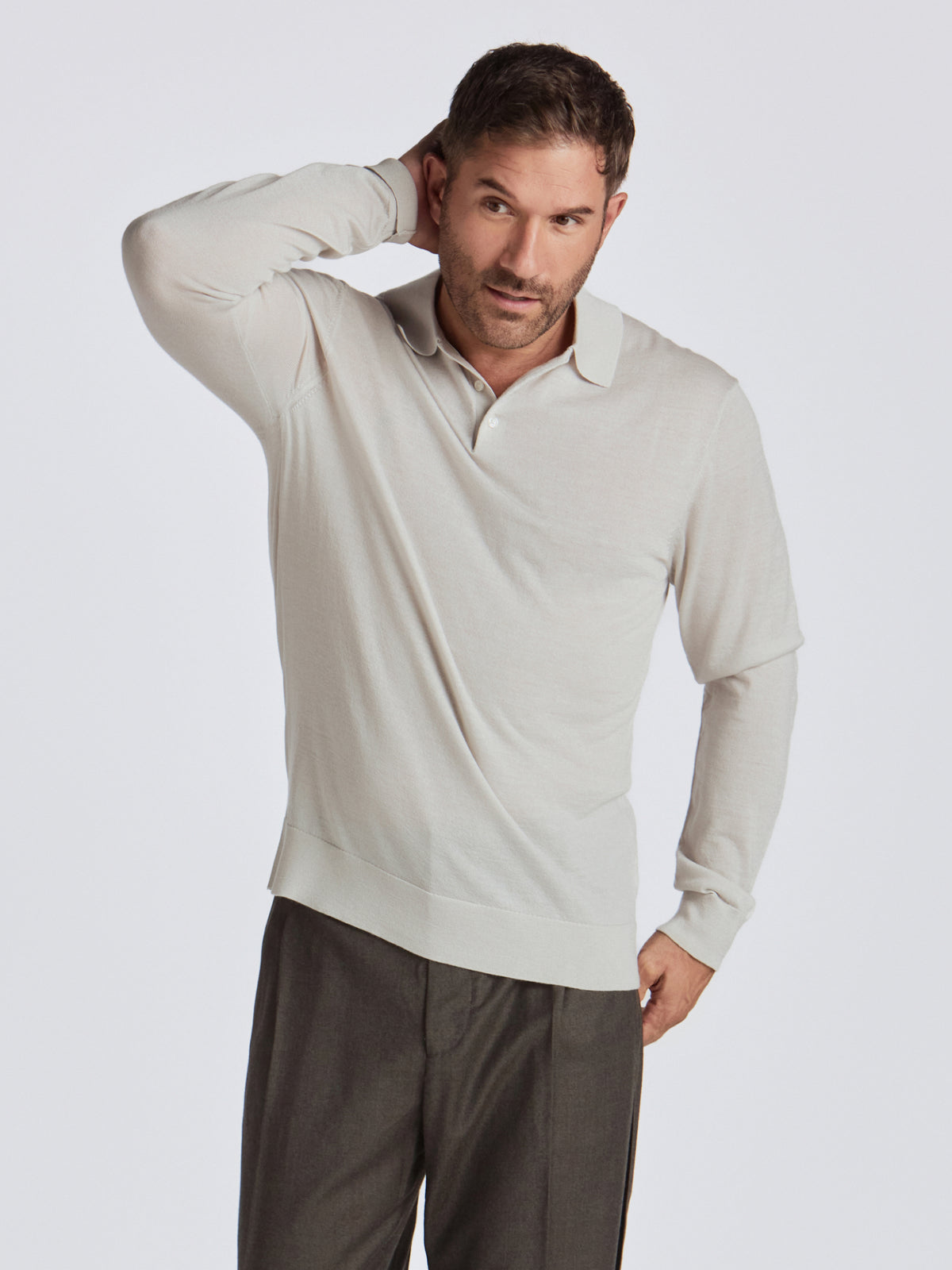 Hercules Merino Wool Polo - Stone Mouline