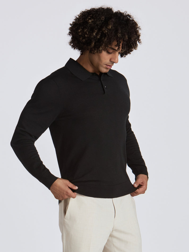 Apollo Merino Wool Polo - Black