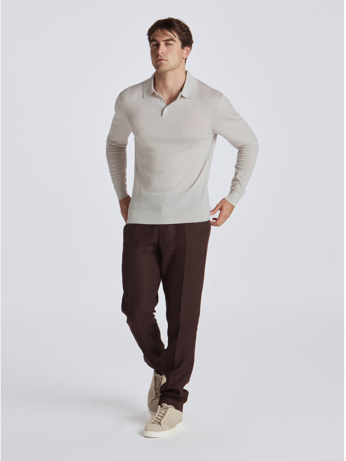 Poseidon Merino Wool Polo - Stone Mouline