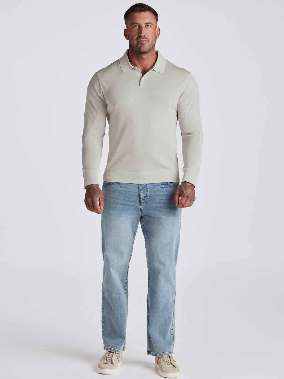 Zeus Merino Wool Polo - Stone Mouline